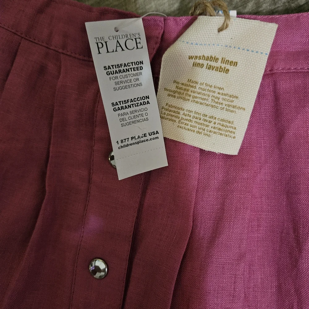 Girls Pink Linen Children's Place Skirt with Sparkle Buttons and Lace Size 6X/7